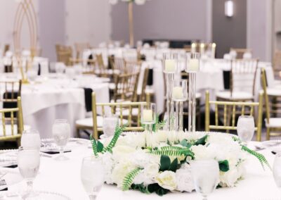 Olathe Conference Center set up for a fancy wedding closeup of flowers and candles